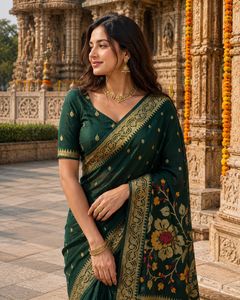 Stunning Emerald Green Saree with Blouse