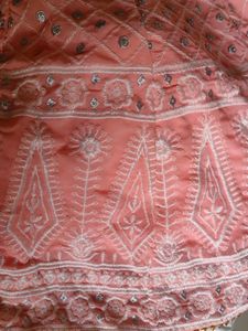 peach sharara set (white thread work)size XL