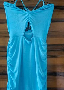 Blue Halter Neck Ruched Mini Dress