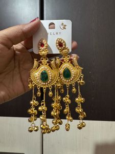 Exquisite Gold Plated Emerald Earrings