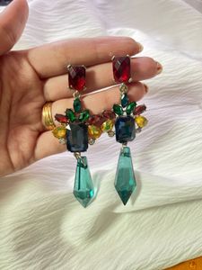Statement Gemstone Dangle Earrings