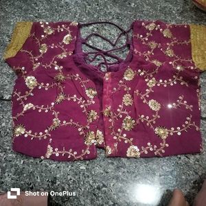 beautiful saree with blowse golden sequence