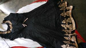 Elegant Black Anarkali Kurta with Golden Embroider
