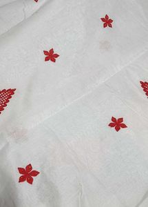 20)Fresh White Pure Cotton Saree
