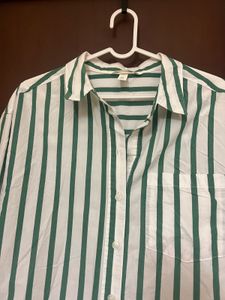 Green Striped Button-Up Shirt