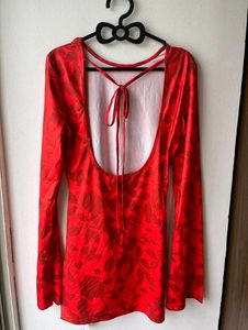 Red Floral Long Sleeve Mini Dress