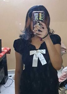 Cute Black Top with White Bow