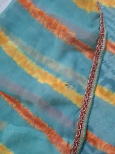 Elegant Teal Saree with Orange Stripes