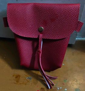Red Faux Leather Belt Bag with Tassel