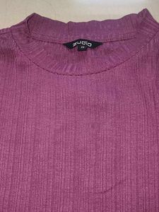 Purple Ribbed Crop Top