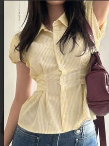 Cute white Striped Button-Up Top