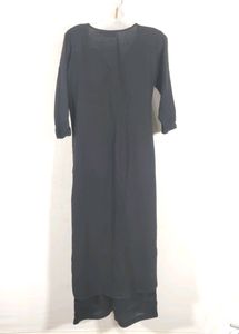 Black Plain Kurta With Bottom Set (Women's)