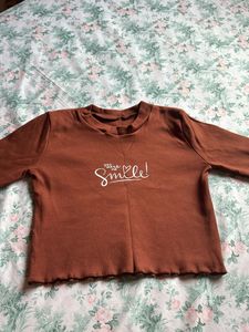 Brown Solid Long Sleeve Tshirt