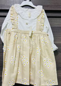Cute Daisy Print Pinafore Dress Set