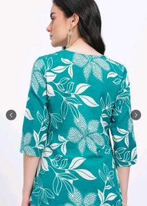 Teal Floral Print Kurta