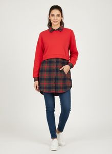Red Sweatshirt with Plaid Shirt
