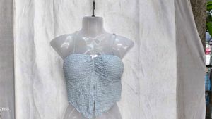 25245. Cute Blue Textured Crop Top