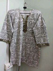White Elegant Printed Kurti With Dupatta