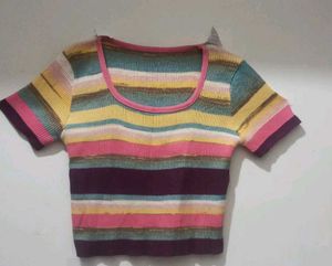 Striped Short Sleeve Knit Top