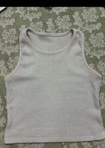 Ribbed White Sleeveless Tank Top