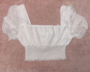 Sheer Puff Sleeve Smocked Crop Top