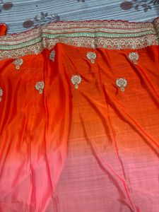 Orange Embroidered Silk Saree with Blouse