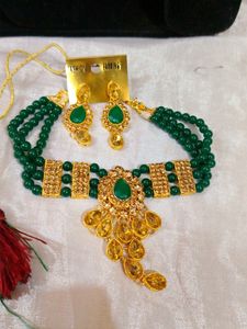 Necklace Green Kundan Stone Work