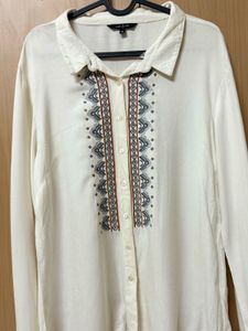 white Embroidered Button-Up Shirt