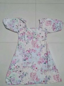 Floral Puff Sleeve Square Neck Dress