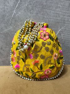 Yellow Embroidered Potli Bag