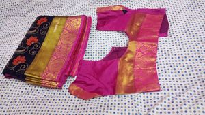 Elegant Black &amp; Pink Silk Saree