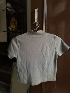 Grey Ribbed Graphic Crop Top