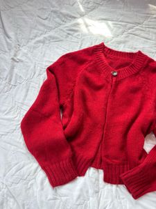 Chic Red Knit Cardigan