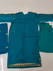 Teal Kurta Set with Gold Embroidery
