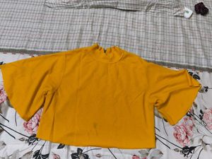 Yellow Cropped Bell Sleeve Top