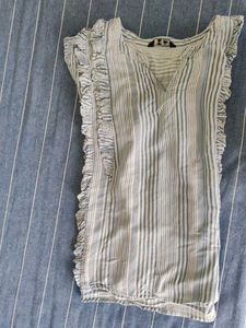 Blue Striped Ruffled V-Neck Top