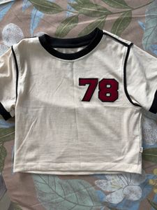 Cream Cropped T-Shirt with '78' Graphic