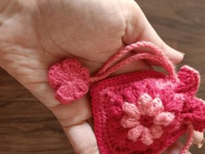 Crochet Fluffy flower mini purse /pouch