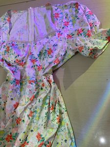 Floral Puff Sleeve Sweetheart Neck Dress