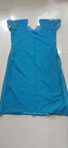 Beautiful Blue Kurti with Pink &amp; White Embroidery
