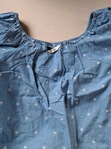 Blue Off-Shoulder Embroidered Top