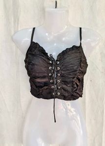 Chic Black Lace-Up Ruched Crop Top