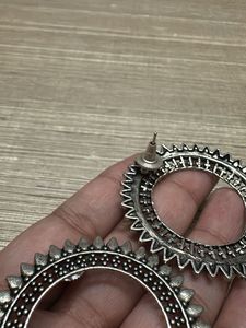 jaipur Oxidised Silver Ethnic Hoop Earrings
