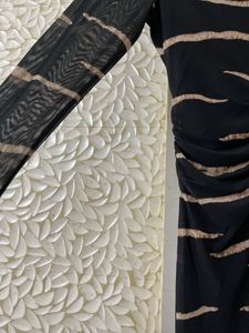 Chic Black &amp; Beige Striped Mesh Dress