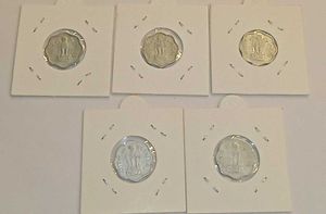 Set Of 5 Rare Two Paise Coins For Sale