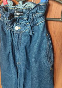 High-Waisted Paperbag Denim Pants