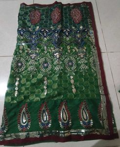 Embroidered Green Silk Saree