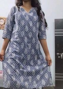 Blue white straight cotton kurta xl