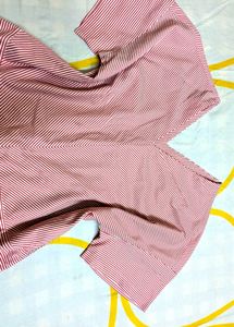trending Pink Striped V-Neck Top korean