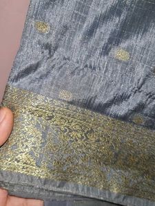 Elegant Grey Saree with Golden Motifs